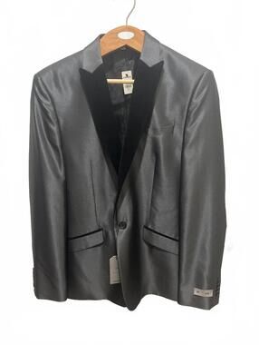 Express Men's Slim Fit Black Satin Slim Tuxedo Jacket Size 42R